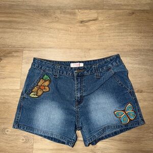 Xhilaration Blue Denim Shorts with Floral and Butterfly Patches